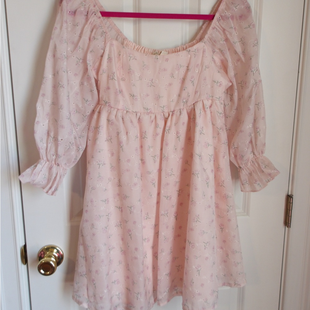 Pink Floral Long Sleeve Dress